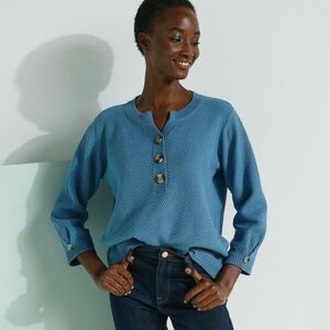 Pulóver gombos nyakkivágással és 3/4-es ujjakkal kép