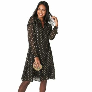 Voile ruha fodros fodrokkal és arany mintával kép