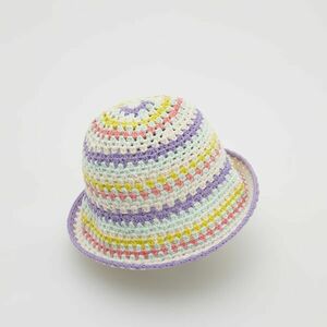 Reserved - Csíkos, horgolt kalap - Fehér kép
