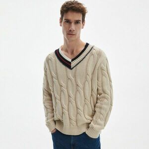 Reserved - Csavart mintás pulóver - Bézs kép