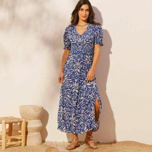 Hosszú ruha kék/bézs színű mintával kép