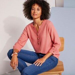 Pulóver gombos nyakkivágással és 3/4-es ujjakkal kép