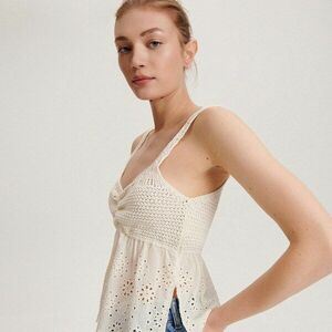 Reserved - Horgolt díszítésű felső - Krém kép