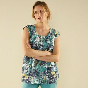 Tunika gombos nyakkivágással és trópusi mintával kép