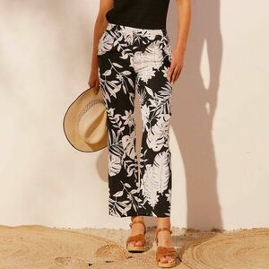 Széles szárú nadrág kétszínű virágmintával kép