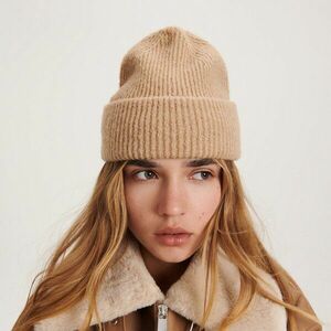 Reserved - Bordázott kötésű beanie sapka - Bézs kép
