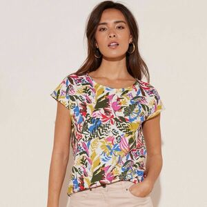 Trópusi mintás, kerek nyakú póló kép