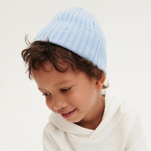 Reserved - Bordázott kötésű, pamutban gazdag beanie sapka - Kék kép