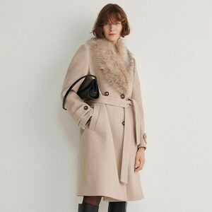 Reserved - Szőrmegalléros kabát - Bézs kép