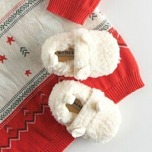 Reserved - Bolyhos papucs fülekkel - Krém kép