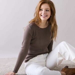 Bordázott, kerek nyakú pulóver kép