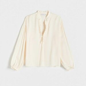 Reserved - Szaténblúz dekoratív nyakrésszel - Krém kép