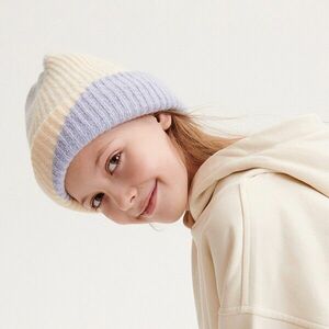 Reserved - Bordázott csíkozású sapka - Krém kép