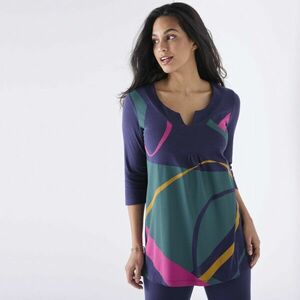 Tunika díszes nyakkivágással és 3/4-es ujjakkal, grafikus mintával kép