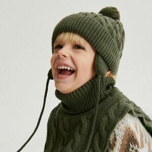 Reserved - Bordás beanie sapka bojttal - Zöld kép