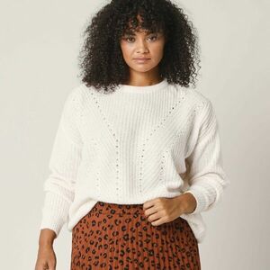 Egyszínű mintás pulóver áttört részletekkel kép