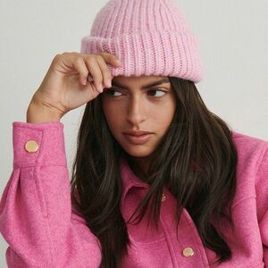 Reserved - Bordázott kötésű beanie sapka - Rózsaszín kép