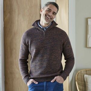 Állógalléros, cipzáras pulóver, sima kötésű, 30% gyapjúból kép