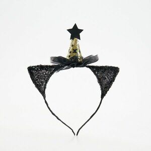 Reserved - Hajráf fülekkel és apró kalappal - Fekete kép