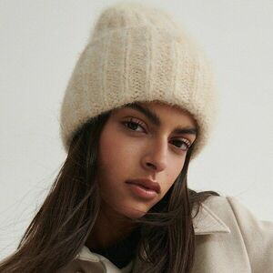Reserved - Gyapjúkeverék beanie sapka - Krém kép