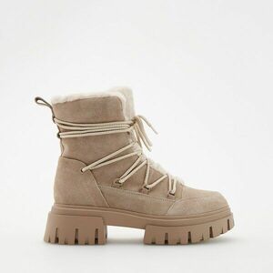 Reserved - Bőr bokacsizma durva talppal - Krém kép