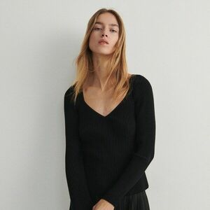 Reserved - Hosszú ujjú felső szív alakú nyakkivágással - Fekete kép