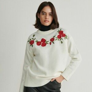 Reserved - Pulóver dekoratív hímzéssel - Krém kép