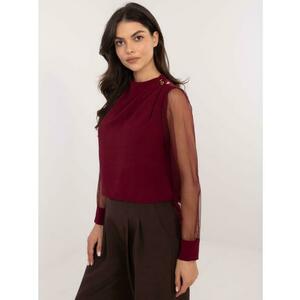 Bordeaux-i formális blúz hálós ujjakkal kép