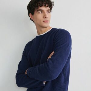 Reserved - Bordázott kötésű pulóver - Tengerészkék kép