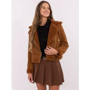Világosbarna rövid kabát báránybőr szegéllyel kép