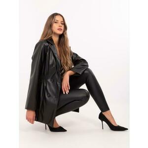 Fekete női kétmellű kabát ökobőrből kép