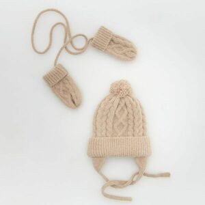 Reserved - Beanie sapka- és kötöttkesztyű-szett - Bézs kép