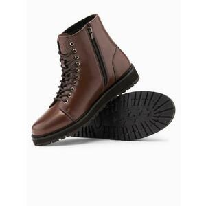 Férfi cipő magas felsőrésszel fényes öko bőrből – sötétbarna V2 OM-FOBO-0175 kép