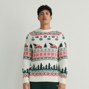 Reserved - Ünnepi motívumos pulóver - Krém kép