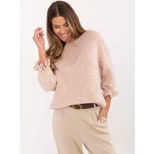 Világos rózsaszín túlméretezett kerek nyakú pulóver kép