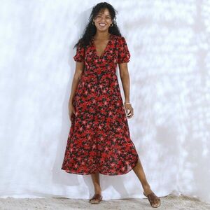 Hosszú ruha, rövid ujjú, nyomtatott voile kép