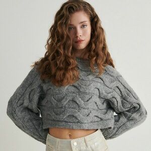 Reserved - Bordázott kötésű pulóver - Szürke kép