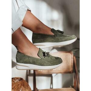 Női mokaszin, alacsony kúpos sarokkal, MOCCKO, zöld kép