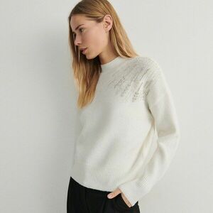 Reserved - Pulóver dekoratív rátéttel - Krém kép