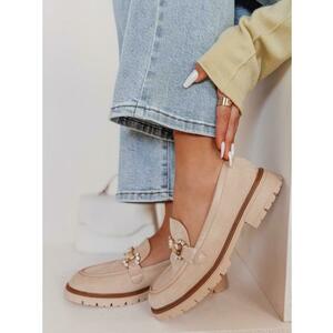 Női mokaszinok lapos talppal LOFINKA bézs kép