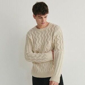 Reserved - Bordázott kötésű pulóver - Krém kép