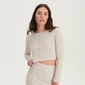 Reserved - Hosszú ujjú felső dekoratív öltésekkel - Krém kép