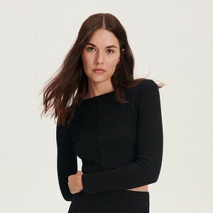 Reserved - Hosszú ujjú felső dekoratív öltésekkel - Fekete kép