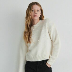 Reserved - Pulóver gyöngydíszítéssel - Krém kép