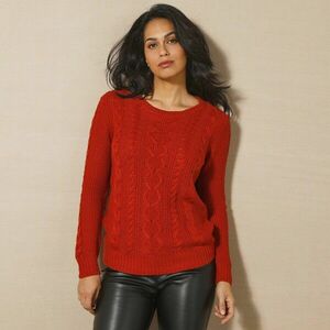 Kereknyakú, fonatmintás pulóver kép