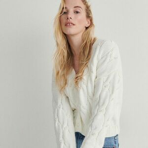 Reserved - Kardigán fonatmintával - Krém kép