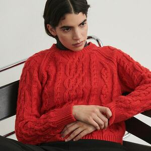 Reserved - Kábelkötésű pulóver - Piros kép