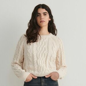 Reserved - Kábelkötésű pulóver - Krém kép
