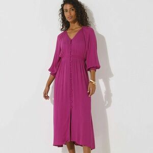 Egyszínű hosszú Crepon gombos ruha kép