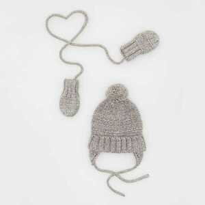 Reserved - Pamutban gazdag beanie sapka és egyujjas kesztyű - Szürke kép